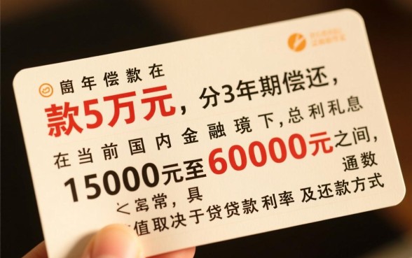 银行贷款五万三年利息多少